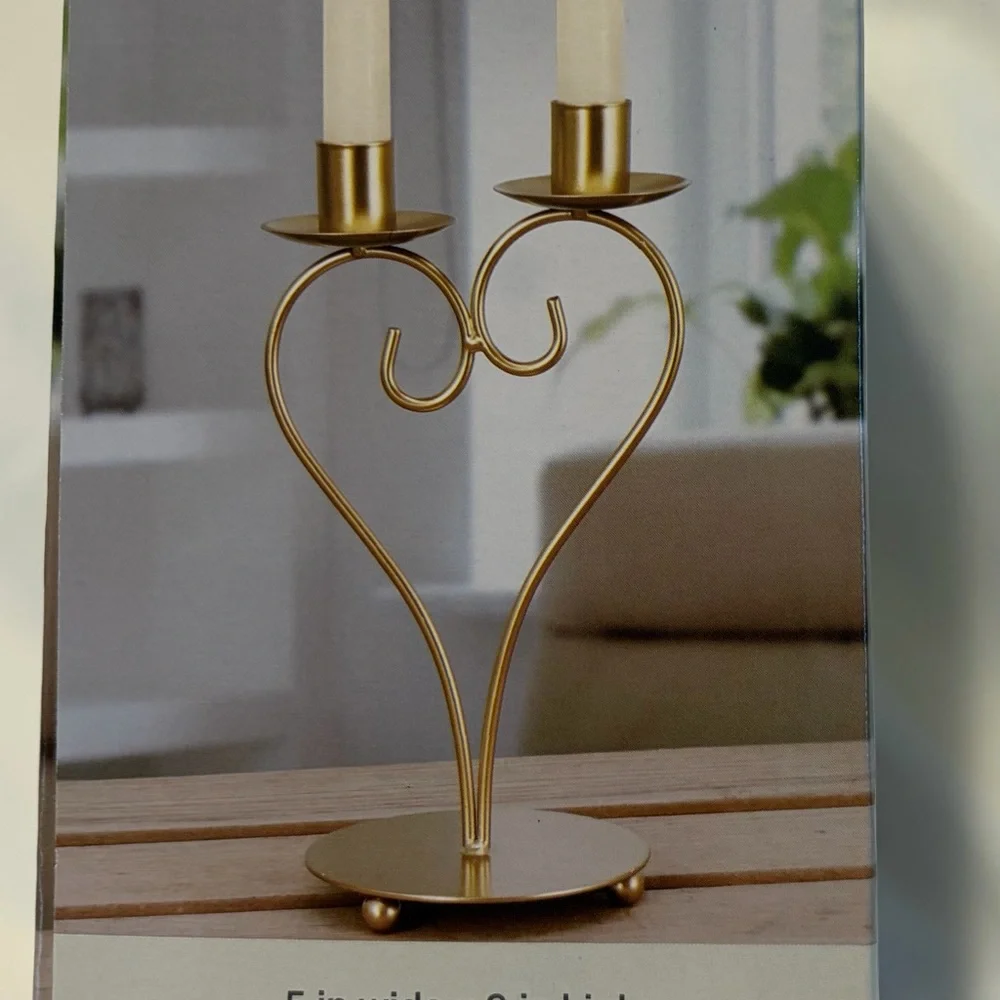Gold Heart Metal Taper Candle Holder - Home Accents